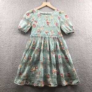 BLUSH by Us Angels Kids' Puff Sleeve Floral‎ Print Lace Dress in Sage 10